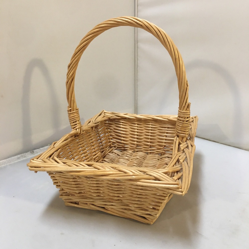 Wicker Gift Basket Rectangular Tan Small Woven Wood with Handle Berry Gathering